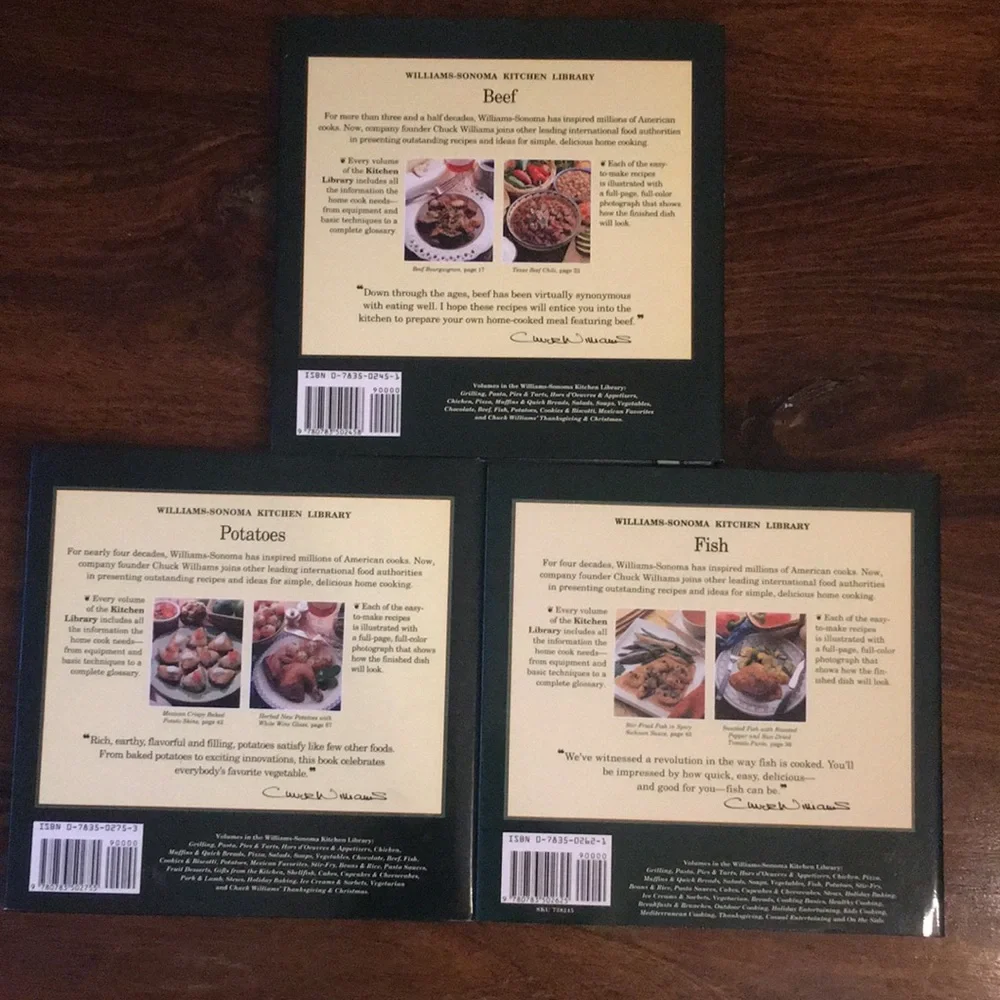 Williams Sonoma Kitchen Library Cookbook Trio Set of 3 - Beef Potatoes Fish